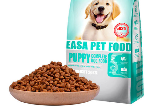 Alimento para cachorros sin cereales, con alto contenido en proteínas y fórmula baja en alérgenos.